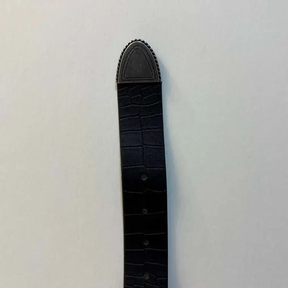 True Religion Mens Black Crocodile Embossed Western Belt